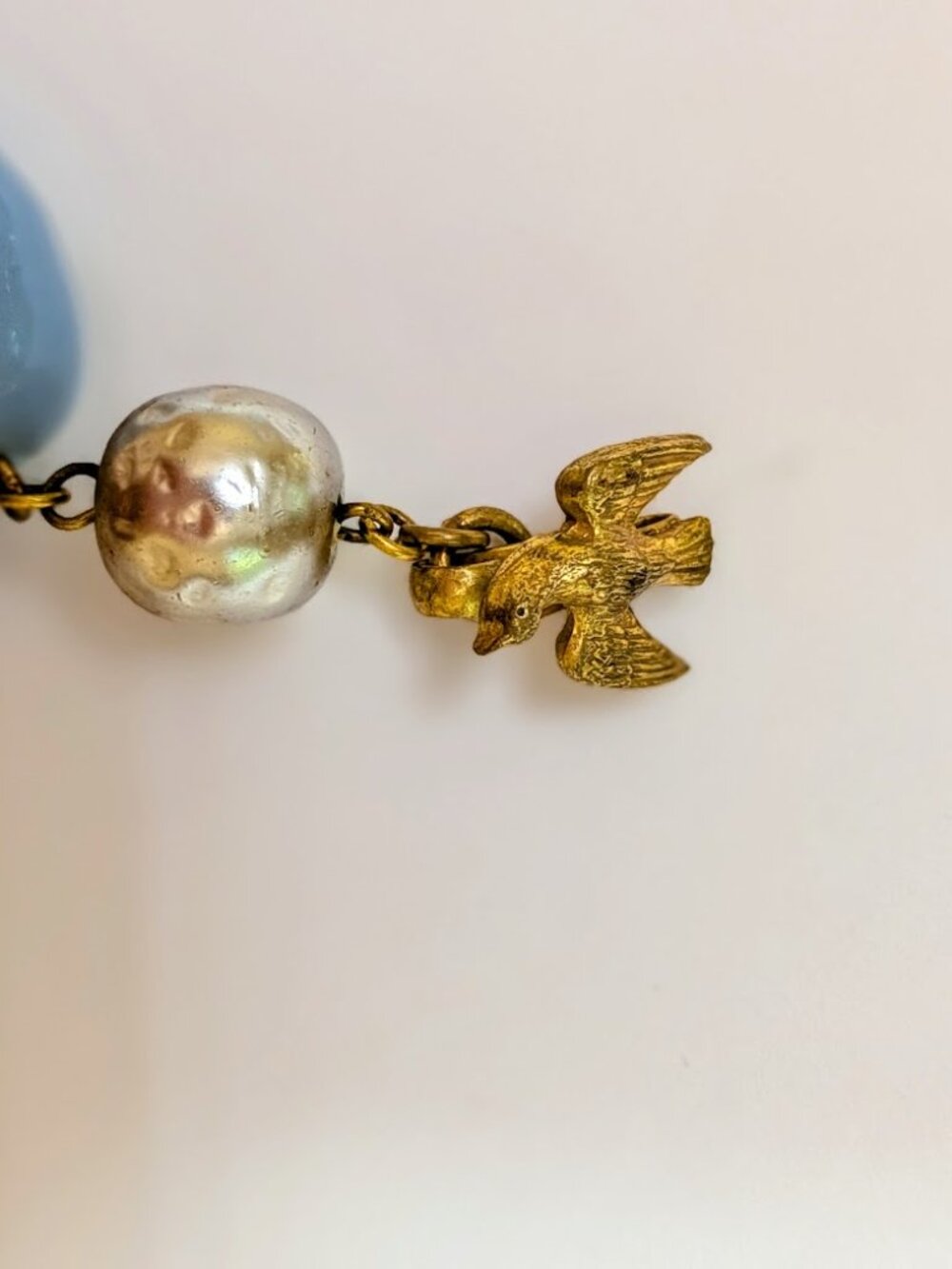 Vintage Miriam Haskell Blue Glass Baroque Pearl Necklace Bird Clasp - Picture 3 of 9